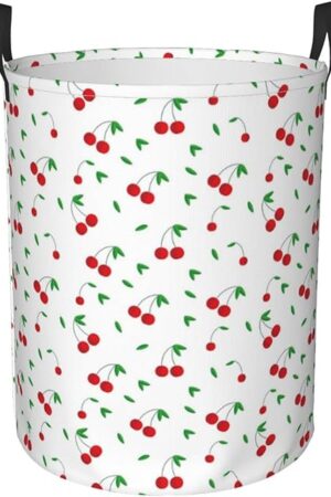 Cute Little Cherry Collapsible Laundry Basket with Handle Waterproof Fabric Hamper Laundry Storage Baskets Organizer Large Bins for Dirty Clothes,toys,Bathroom