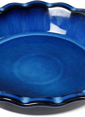 AISBUGUR Pie Pan for Baking 9 Inch Ceramic Pie Dish Quiche Baking Dish Non-Stick Dishwasher & Oven Safe (Reactive Glaze Blue)