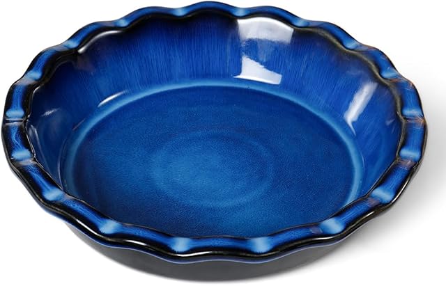 AISBUGUR Pie Pan for Baking 9 Inch Ceramic Pie Dish Quiche Baking Dish Non-Stick Dishwasher & Oven Safe (Reactive Glaze Blue)