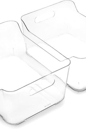 BINO | Plastic Storage Bins, Large - 2 Pack, Clear | THE SOHO COLLECTION | Pantry Organizers and Storage Containers | Fridge Organizer Bins | Kitchen Cabinet Organizer | Medicine Cabinet Bin