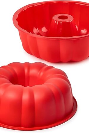 10 Inch Silicone Fluted Tube Cake Pan, 2 Pack Non Stick Silicone Baking Molds for Cake, Bread, Brownie, Jello