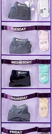 Weekly Kids Clothes Organizer Day of Week School Clothing Storage Monday to Friday Hanging Closet Organizer (Purple)