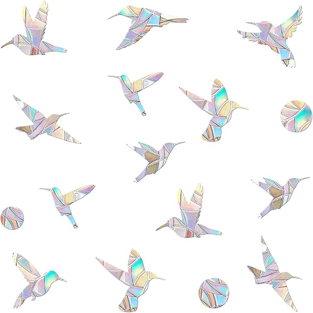 48 Pieces Birds Static Window Clings Anti Collision Window Decals for Bird Strikes, Glass Door Window Stickers, Stop Birds Flying into Windows, Hummingbird Style