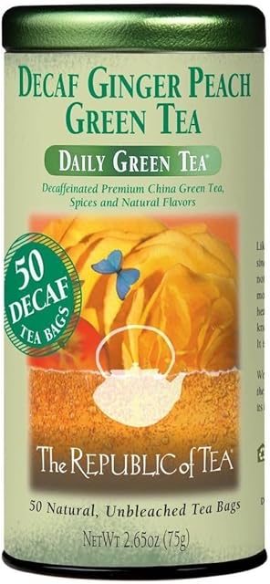 The Republic of Tea - Decaf Ginger Peach Green Tea, Tin of 50 Tea Bags