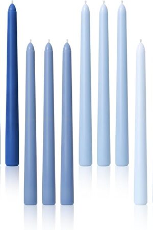 Viyffo 10 Inch Taper Candles Blue Set of 12 Unscented, Dripless, Smokeless Long Tall Tapered Candlesticks Wedding Home Decor Dinner Natural Color Series