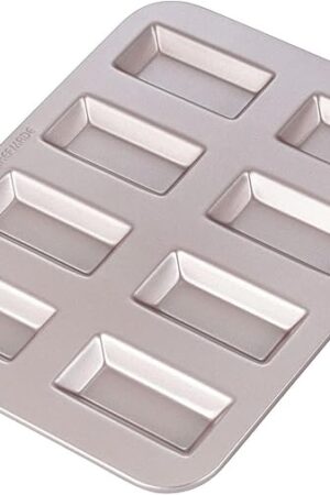 CHEFMADE Financier Cake Pan, 8-Cavity Non-Stick Rectangle Muffin Pan Biscuits Cookies Bakeware for Oven Baking (Champagne Gold)