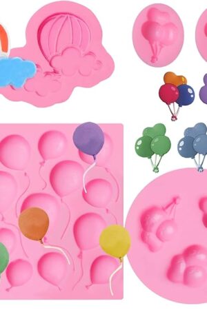Balloon Chocolate Mold Silicone, 4 Packs Hot Air Balloon Fondant Mould for Birthday Party Cake Decoration, Cupcake Toppers, for Baby Shower Party Candy