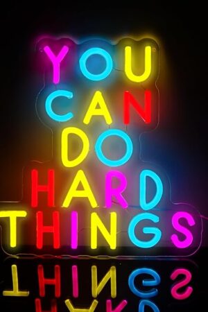 You Can Do Hard Things Neon Signs Dimmable LED Inspire Neon Lights Wall Decor for Kids Room Classroom Bedroom Living Room Study Gift Art for Kids Friends -12.56 x 12.2 IN-USB Powered-Acrylic