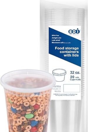 EDI [32 OZ, 20 Sets] Plastic Deli Food Storage Containers with Airtight Lids | Microwave-, Freezer-, Dishwasher-Safe | BPA Free | Heavy-Duty | Meal Prep | Leakproof | Recyclable
