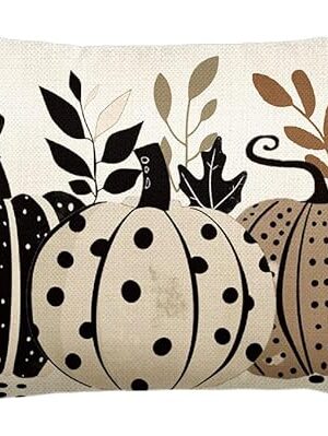 AVOIN colorlife Fall Pumpkin Polka Dot Leaves Pillow Cover, 12 x 20 Inch Seasonal Thanksgiving Harvest Cushion Case Decoration for Sofa Couch