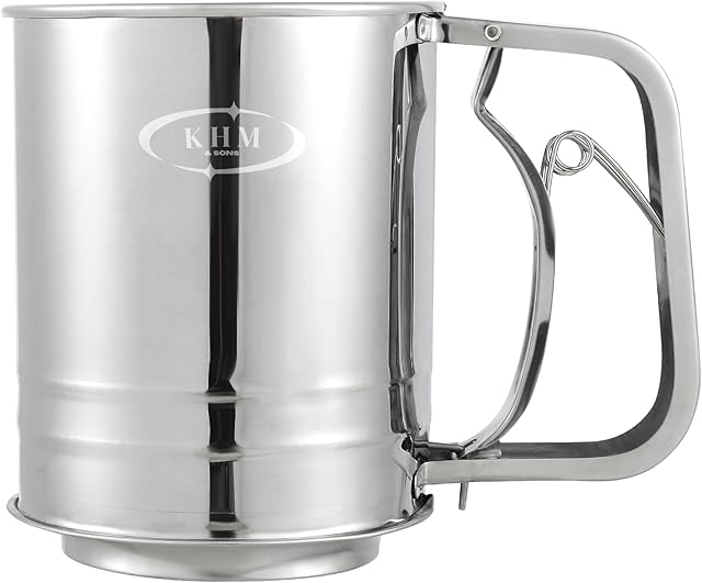 3-Cup Stainless Steel, Premium Double-Layer Baking Sifter for Powdered Sugar, All Baking Flours, Cocoa Powder, and More – Easy-to-Use Sifter for Baking by Khm and Sons