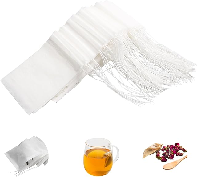 Eketirry 100pcs Tea Filter Bags for Loose Tea, Mini Empty Tea Bags, Natural Wood Pulp Paper Material, Disposable Unbleached Tea Filter Bags with Drawstring for Loose Tea (White,1.97 x2.76 inch)