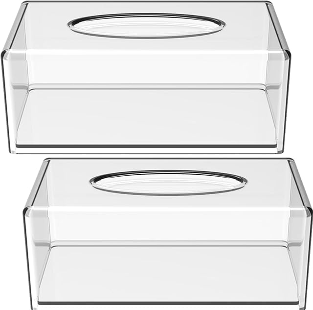 Yopay 2 Pack Clear Tissue Dispenser Box, Large Facial Acrylic Tissue Box Cover Holder, Napkin Organizer for Bathroom, Kitchen and Office Room, Rectangle, 10" L X 5.3" W X 4.3" H