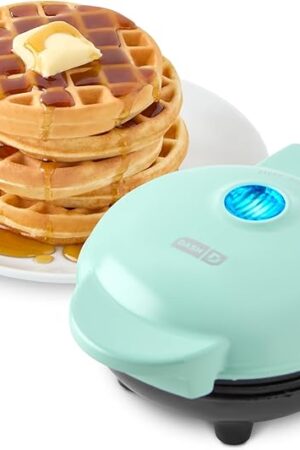 DASH Mini Waffle Maker - 4? Waffle Mold, Nonstick Waffle Iron with Quick Heat-Up, PTFE Nonstick Surface - Perfect Mini Waffle Maker for Kids and Families, Just Add Batter (Aqua)