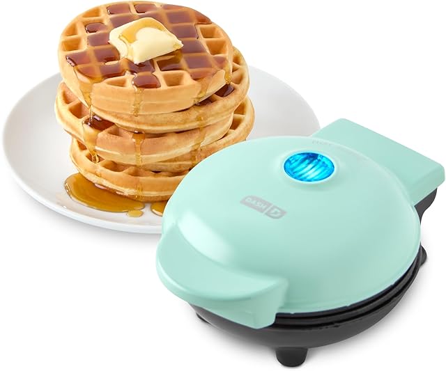 DASH Mini Waffle Maker - 4? Waffle Mold, Nonstick Waffle Iron with Quick Heat-Up, PTFE Nonstick Surface - Perfect Mini Waffle Maker for Kids and Families, Just Add Batter (Aqua)