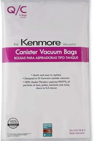 Compatible with Kenmore Canister Vacuum Bags Type Q/С HEPA - Models 5055, 50557, 50558, 20-53292, 53291, 200, 400, 700, 800 Series - Pack of 6 Premium Cloth Bags