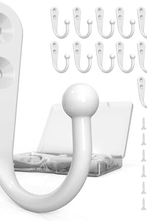 15PCS Coat Hooks - White Robe & Coat Wall Hooks with 30 Screws