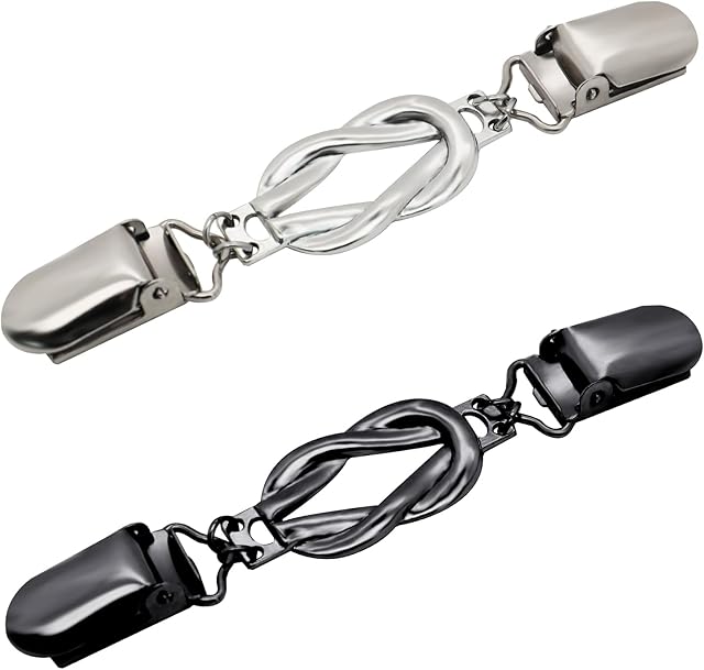 2 Pcs Waist Cincher Clips Dress Clips for Shawl Cardigan Sweater Clips Clothes Pant Tightener Clip(Black and Sliver)