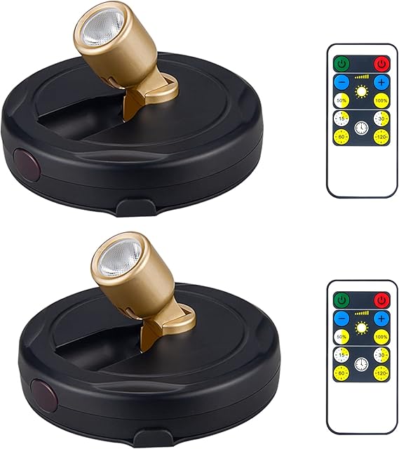 Battery Operated LED Spotlight, Picture Spot Lights, Indoor Uplighting, Puck Lights with Remote, Plants Tree Spotlight, Display Light for Paintings Dartboard Portrait-Gold