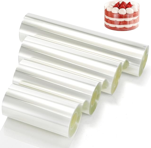 YOUEON Cake Collars Acetate Roll 4/4.7/6/8 x 394 Inch, Clear Cake Acetate Sheets & Strips for Chocolate, Mousse, Baking, Transparent Surrounding Edge Wraping Decorating, Shaker Cards
