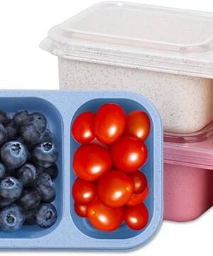 2-Compartment Reusable Snack Containers with Lids, Wheat Straw Reusable Snack Packs for Food Storage Meal Prep On-the-Go Snacking(3Pack)