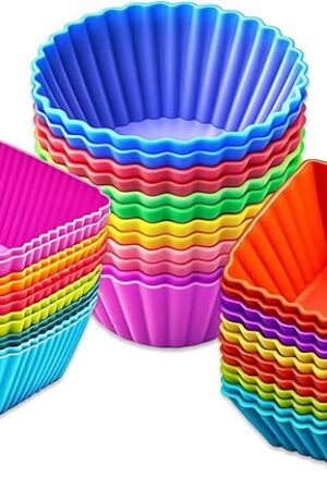 36 Pack Silicone Cupcake Liners Muffin Baking Cups Liners Reusable Non-Stick Cake Molds Sets Lunch Bento Box Dividers Accessories
