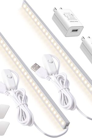 2Pack LED Under Cabinet Light LED Light Bar with USB Powered Under Cabinet Lights for Closet Light Bar Under Counter Lighting Work Tables Student Dormitory (Include AC Plug)
