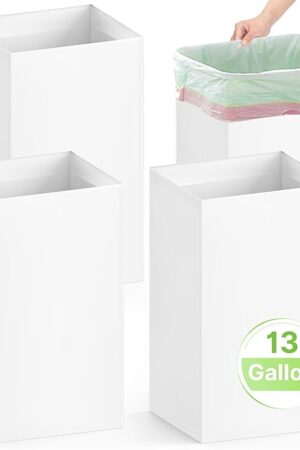 4 Pack Extra Large Disposable Trash Cans, Reusable Portable Garbage Can, 13 Gallon (21.6" H x 13.5" W x 10" D), Extra Thick Recycled Cardboard Portable Garbage Can and Recycling Bins,White