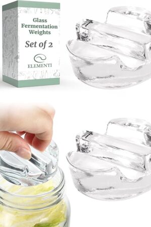 Elementi Fermentation Weight Set of 2 - Easy to Use Glass Fermenting Weights, Perfect Fit for Wide Mouth Mason Jars, Highly Durable Soda-Lime Glass Fermentation Kit for Sauerkraut, Kimchi & More