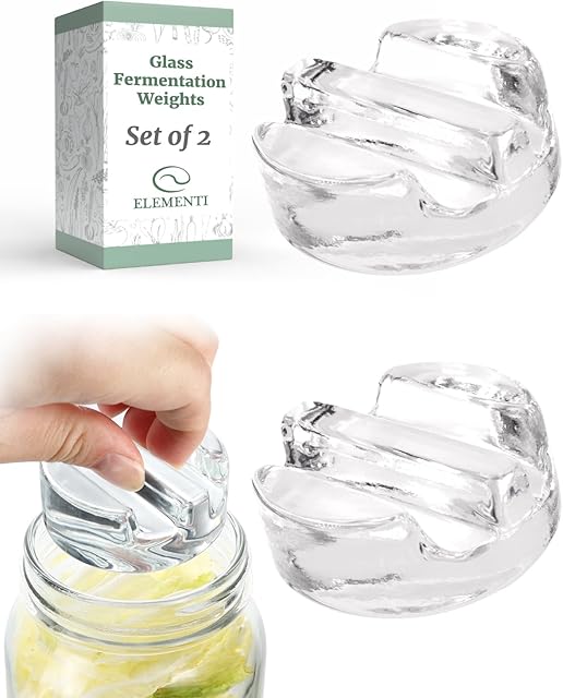 Elementi Fermentation Weight Set of 2 - Easy to Use Glass Fermenting Weights, Perfect Fit for Wide Mouth Mason Jars, Highly Durable Soda-Lime Glass Fermentation Kit for Sauerkraut, Kimchi & More