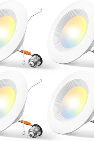 Amico 4 Pack 5/6 inch 5CCT LED Recessed Lighting, Dimmable, 12.5W=100W, 950LM, 2700K/3000K/4000K/5000K/6000K Selectable, Retrofit Can Lights with Baffle Trim, IC Rated - ETL & FCC, White