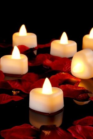 Amagic 1000 Pieces Artificial Rose Petals with 12 Heart LED Tea Lights Candles Kit, Rose Petals and Candles Set for Proposal, Anniversary, Valentine's Day, Special Romantic Night, Wedding Table Decor