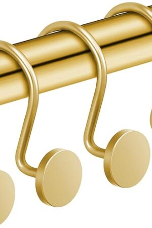 CHICTIE Gold Shower Curtain Hooks, Rustproof Shower Curtain Rings for Bathroom, Metal Shower Hooks for Shower Curtain Rod, Modern Decorative Shower Curtain Hangers Set of 12, Round Heavy Duty Design