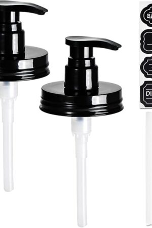 Amolliar Plastic Mason Jar Soap Dispenser Lids(2) - Universal Pump Replacement for Regular Mouth Jar - Long Tubes & Cute Lables -Farmhouse Decor for Kitchen, Bathroom, Dish Soap, Lotions, Hand Soap