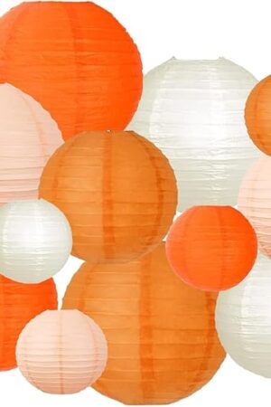 ZOOYOO Orange Peach Paper Lanterns Decorative, Thanksgiving Party Hanging Paper Lanterns Decorations for Fall Harvest Thanksgiving Boho Birthday Wedding Bridal Shower Home Decor Party Decoration 12PCS