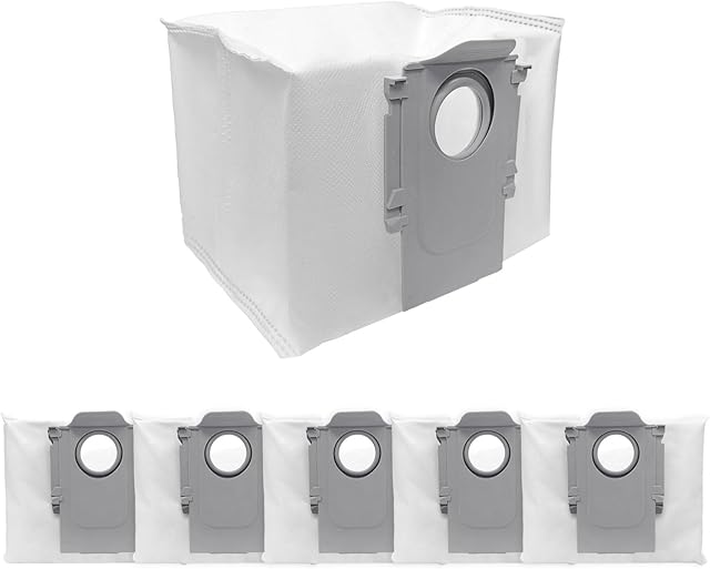 6 Pcs Replacement Refill Dust Bags Compatible with Roborock Q5 Max+ / Q7 Max+ / S8+ / S8 Pro Ultra / S7 MaxV Ultra / Q7+ / Q8 Max+ / Q5 Pro+ / Q5, Q7, Q10 Series, Robotic Vacuums 3L Large Capacity
