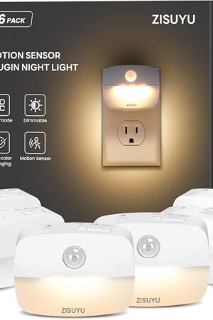 ZISUYU Plug-in LED Night Light with Motion Sensor, 10-60lm Dimmable Nightlight with Multi-Mode & Color-Changing, Ideal for Bedroom, Kitchen, Bathroom, Stairs, Hallway (6 Pack)