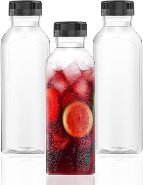 3 Pcs 17 Oz Plastic Juice Bottles Empty Clear Containers with Tamper Proof Lids for Juice, Milk