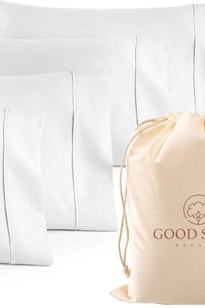 1000 TC White Standard Pillowcases Set of 4 100% Egyptian Cotton Pillow Cases with Long Staple Cotton & Sateen Weave, Silky Soft Hotel - Like Bed Pillow Covers for Comfy Sleeping, Snug Fit