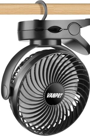 6'' Clip Fan, Portable Clamp Fans with Hanging Hook, 5000mAh Rechargeable Battery Fan, 3 Speeds, 720ยฐ Rotation, Quiet, Strong Grip Clamp, 7-30 Working Hours for Camp Stroller Bed - Black