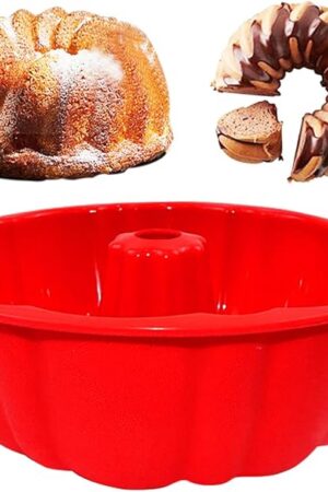 10 inch Silicone Bundt Cake Pan, Non-Stick Silicone Fluted Pans, ome Baking DIY Cake Mold for Cake, Jelly, Bread, Chocolate, Para Gelatinas (Red) (Red, 1 Pack)