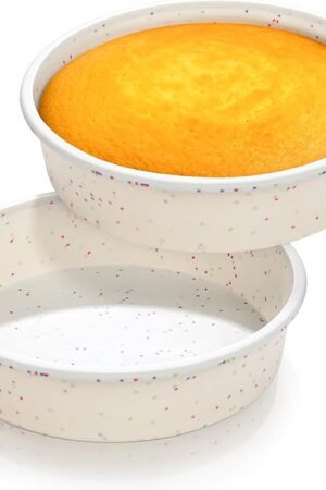 Vinino 8 Inch Silicone Round Cake Pan with Metal Reinforced Frame Set of 2, Nonstick Silicone Springform Pan for Baking Suitable for Making Layers, Cheese & Chocolate Cakes