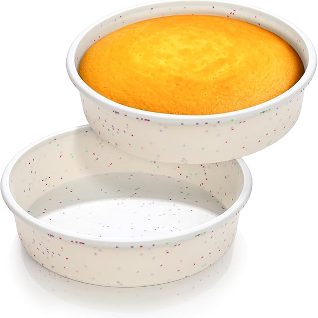 Vinino 8 Inch Silicone Round Cake Pan with Metal Reinforced Frame Set of 2, Nonstick Silicone Springform Pan for Baking Suitable for Making Layers, Cheese & Chocolate Cakes
