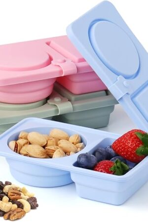 3 Pack Silicone Snack Containers with Lids for Kids – Reusable Double Compartment Leak-Proof Silicone Snack Container – Dishwasher Safe Snackle Box for a Healthier Snack Time