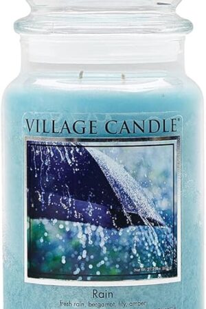 Village Candle Rain Large Glass Apothecary Jar Scented Candle, 21.25 oz, Blue