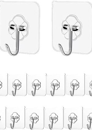 Adhesive Hooks Kitchen Wall Hooks - 24 Packs Heavy Duty 24lb(Max) Nail Free Transparent,Waterproof,Sticky Stainless Hangers for Keys,Bathroom, Shower, Outdoor, Kitchen,Door,Home Improvement,Utility