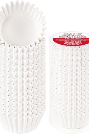 Caperci Heavy Duty Standard White Cupcake Liners 150 Counts - Grease-Resistant Paper Muffin Baking Cups, Odorless, No Muffin Pan Needed, Easily Peels (White)
