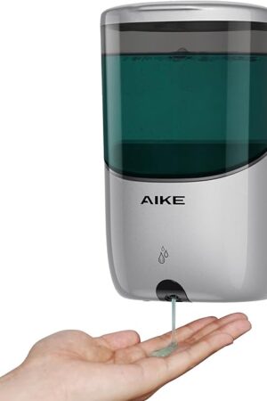 AIKE Wall Mount Automatic Soap Dispenser for Liquid Soap Battery Operated Silver, Model AK1216