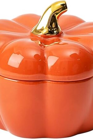 Dutch Oven Pot with Lid, Pumpkin Pottery Dessert Saucepan, Mini Baking Dish Cute Pumpkin Bowl, Covered Dutch Oven Ceramic Stockpot, Pumpkin-Shaped Casserole (Orange)