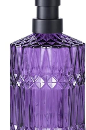 Diamond Design 12 Oz Purple Glass Soap Dispenser,Refillable Lotion Soap Dispenser for Bathroom, Kitchen, Hand Soap, Dish Soap,Shampoo, Ideal for Bathroom Countertop. (Purple)